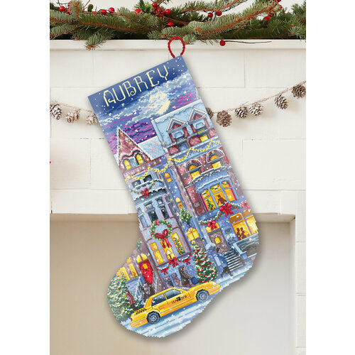 Набор для вышивания LetiStitch L8085 Winter Townhouse Stocking 24.5 х 37 см Счетный крест