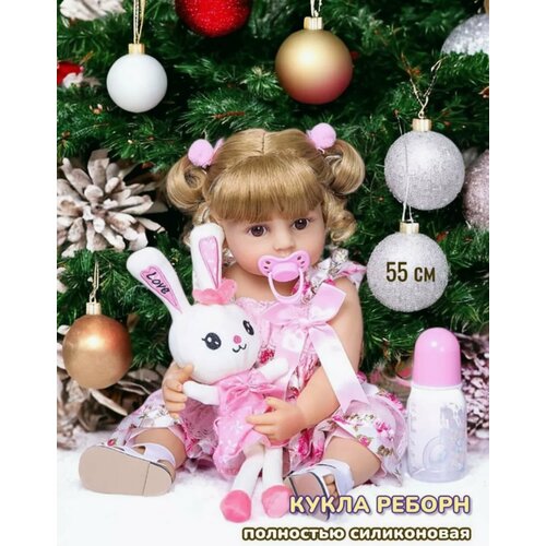 фото Кукла реборн reborn силиконовая 55см, кудрявая блондинка