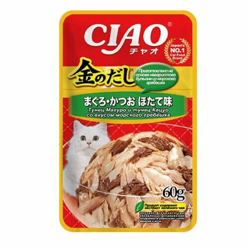 Inaba Ciao Kinnodashi Влажный корм для кошек Тунец Магуро и тунец Кацуо со вкусом морского гребешка 60г*6шт