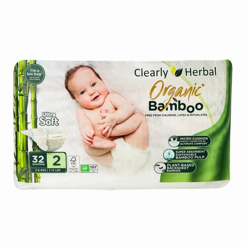 Подгузники бамбуковые Clearly Herbal размер 2 3 - 6 кг 32 шт CH90469 5872₽