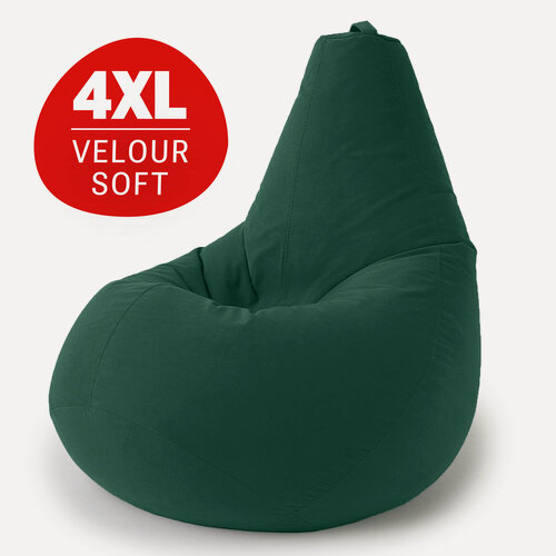 Изображение товара Кресло мешок Bean Joy, пуфик мешок, бескаркасное кресло, размер 4XL, мебельный велюр, темный изумруд