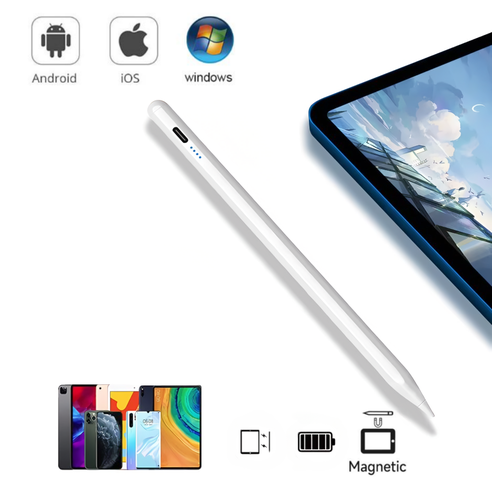 Магнитный стилус для смартфонов и планшетов / Универсальный стилус с индикатором уровня заряда для iOS Android Windows / Для всех типов устройств