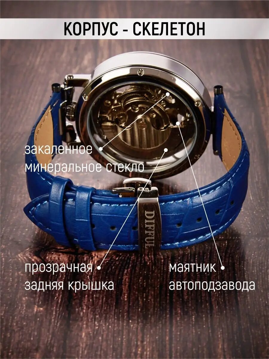 Наручные часы ШОПОГОЛИК, серебристый/синий — фото 1