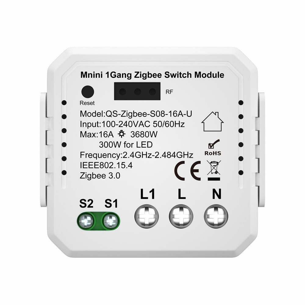 QS-zigbee-S08-16A-U Tuya ZigBee Кнопочный модуль Zigbee Обычный модуль переключателя