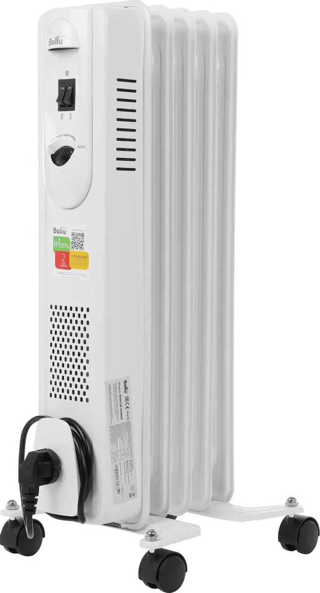 Масляный радиатор Ballu Comfort BOH CM-05WDN  с терморегулятором  1000Вт  5 секций  3 режима  белый