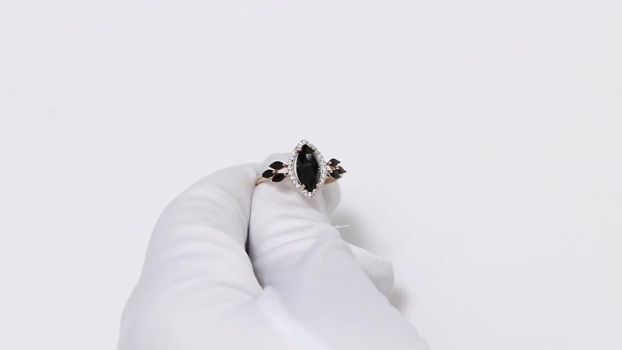 Кольцо Diamant online, красное золото, 585 проба, агат, шпинель, фианит, размер 18, черный — фото 1