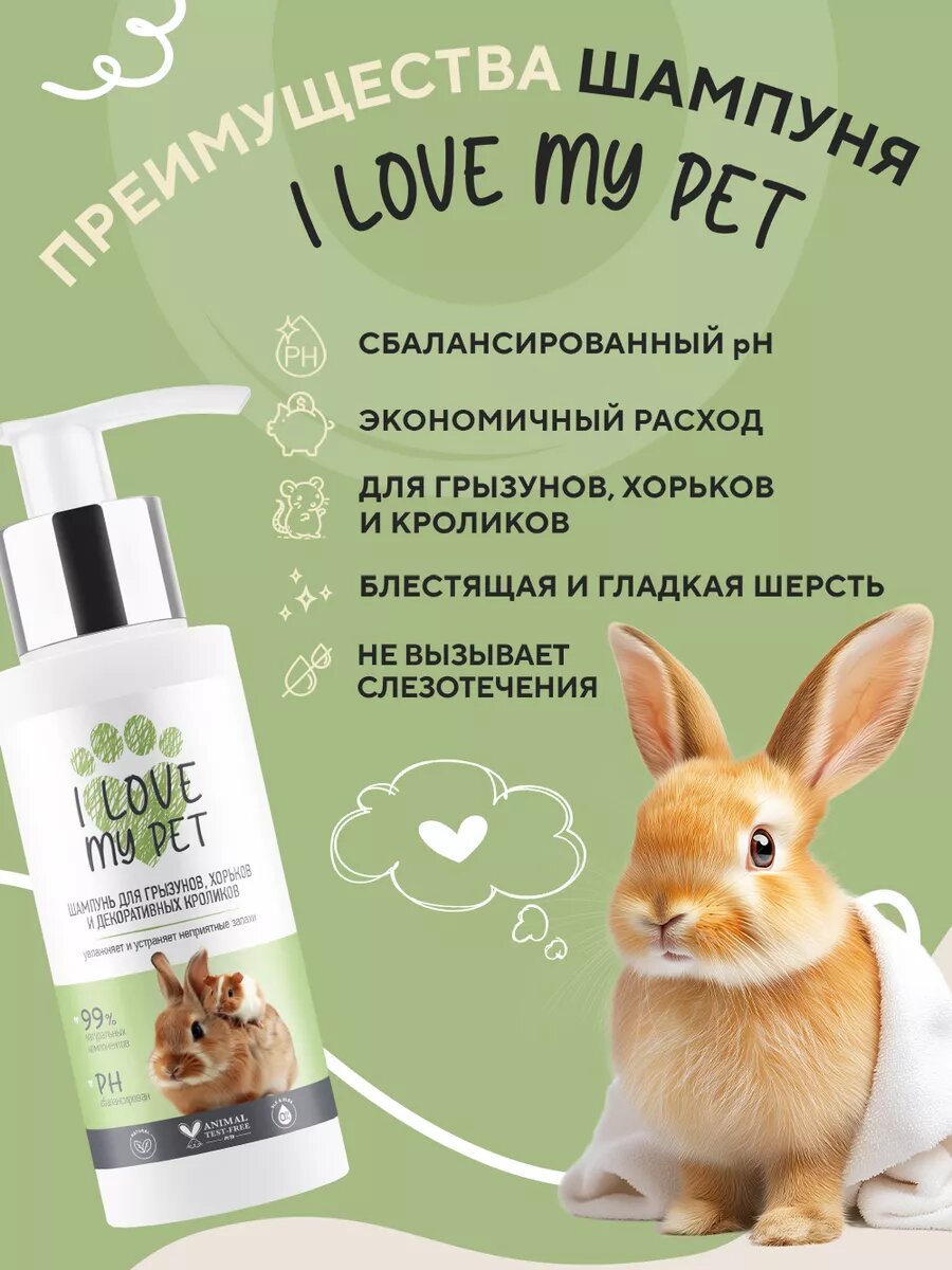 I LOVE MY PET Шампунь для грызунов, хорьков, кроликов, 100 мл — фото 1