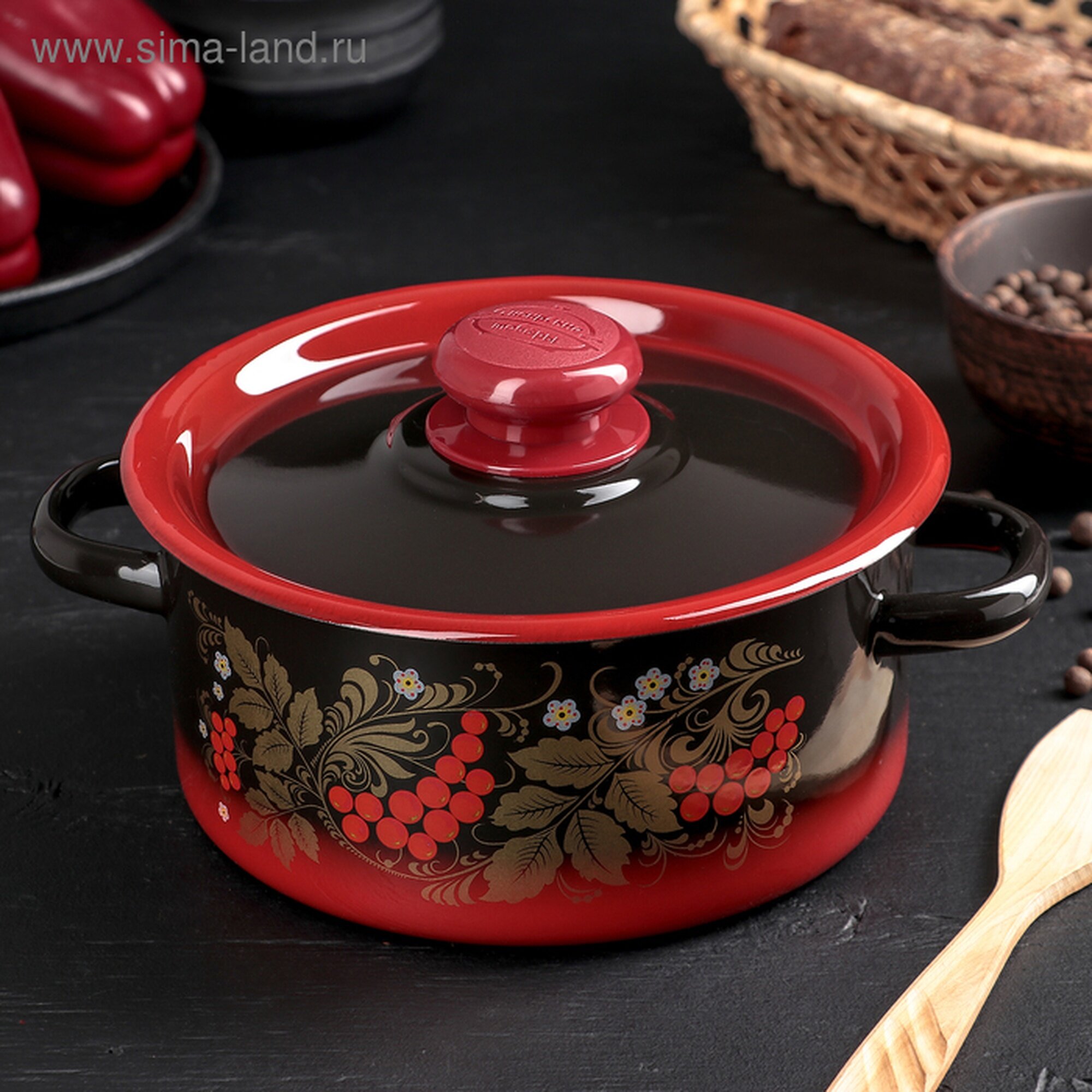 Кастрюля Сибирские товары микс эмалированная для индукции 2л с крышкой