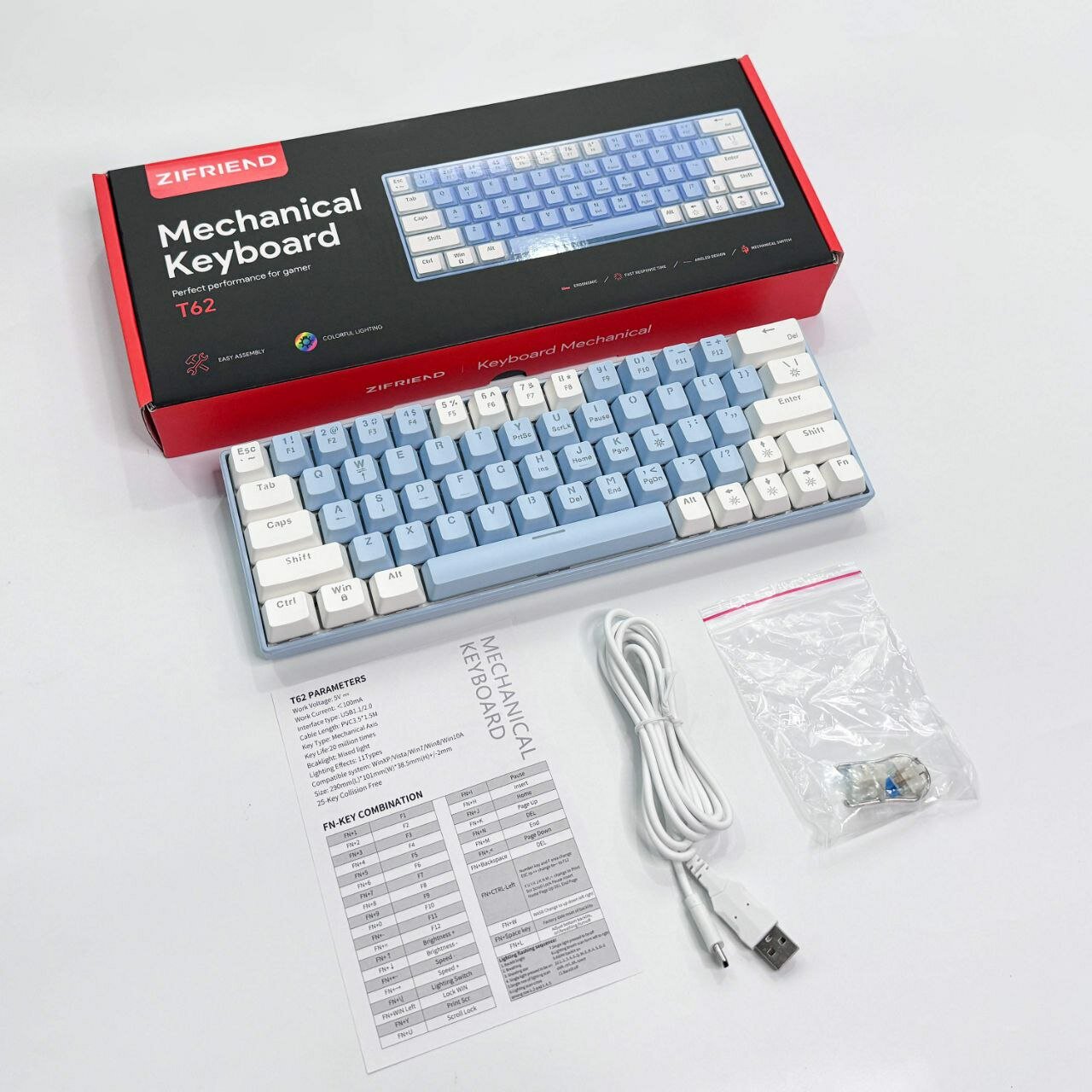 Игровая клавиатура Zifend "T62", для компьютера и ноутбука, USB Type-C, механическая