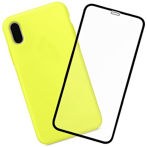 Чехол силиконовый для iPhone XR 6.1" Full case series желтый, комплект со стеклом 3D Tiger Glass