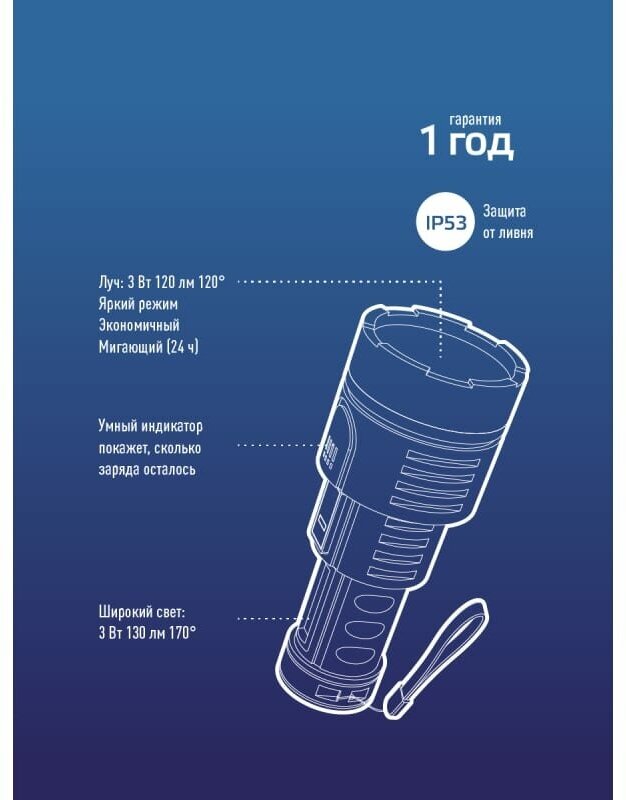 Фонарь Космос Электро Космос KOS115Lit аккумуляторный 3ВтLED+3ВтCOBLED, Li-ion 18650 1200mAh