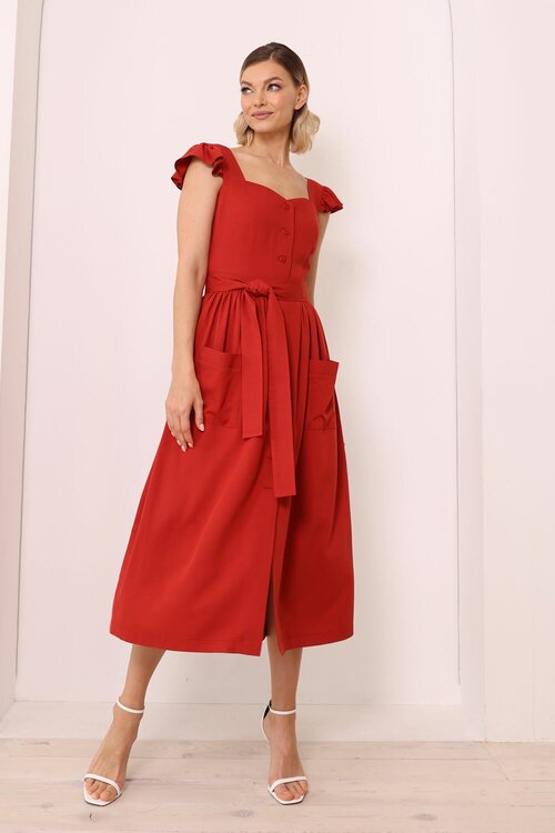 Сарафан Looklikecat, вискоза, в классическом стиле, миди, карманы, размер 46, красный