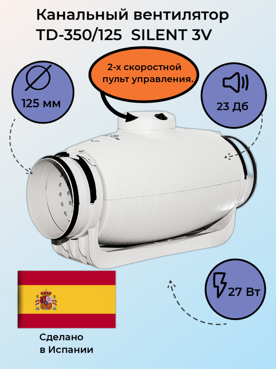 Канальный вентилятор Soler & Palau TD-350/125 SILENT белый