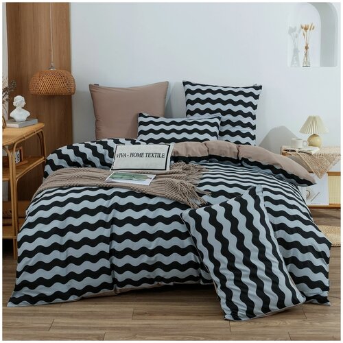 Постельный комплект 2 спальный, Сатин Элитный, VIVA HOME TEXTILE, Простынь на резинке 140x200x25, CPLR049