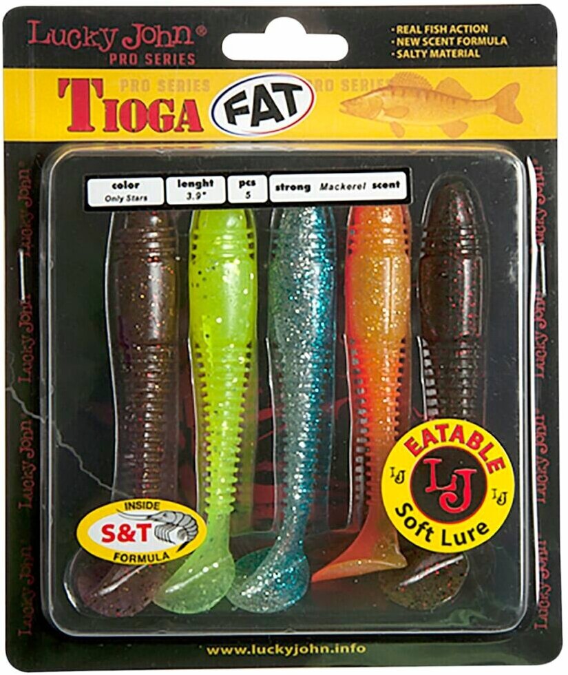 Силиконовая приманка мягкая съедобная Lucky John Pro Series Tioga Fat 3.9" 10.00 см MIX1 набор 5 шт.