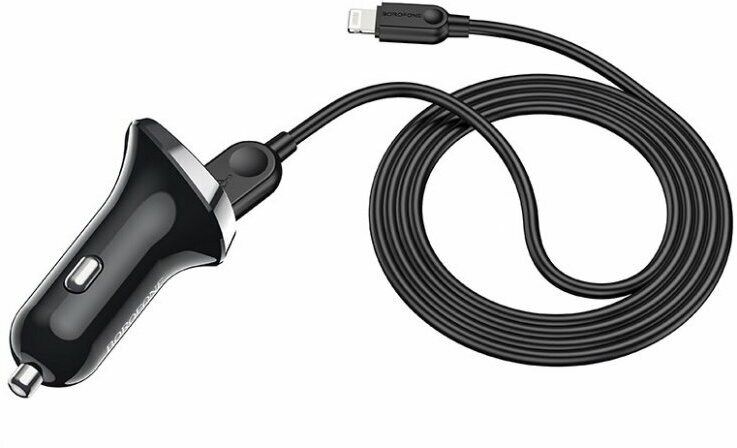Блок питания автомобильный 2 USB Borofone, BZ15, Auspicious, 2400mA, пластик, дисплей, кабель 8 pin, цвет: чёрный - фотография № 12