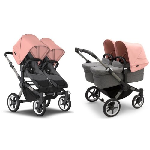 Детская коляска 2 в 1 для двойни и погодок Bugaboo Donkey5 Twin Graphite/Grey Melange/Morning Pink