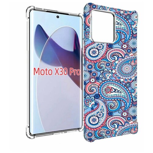 Чехол MyPads красивый голубой арнамент для Motorola Moto X30 Pro задняя-панель-накладка-бампер