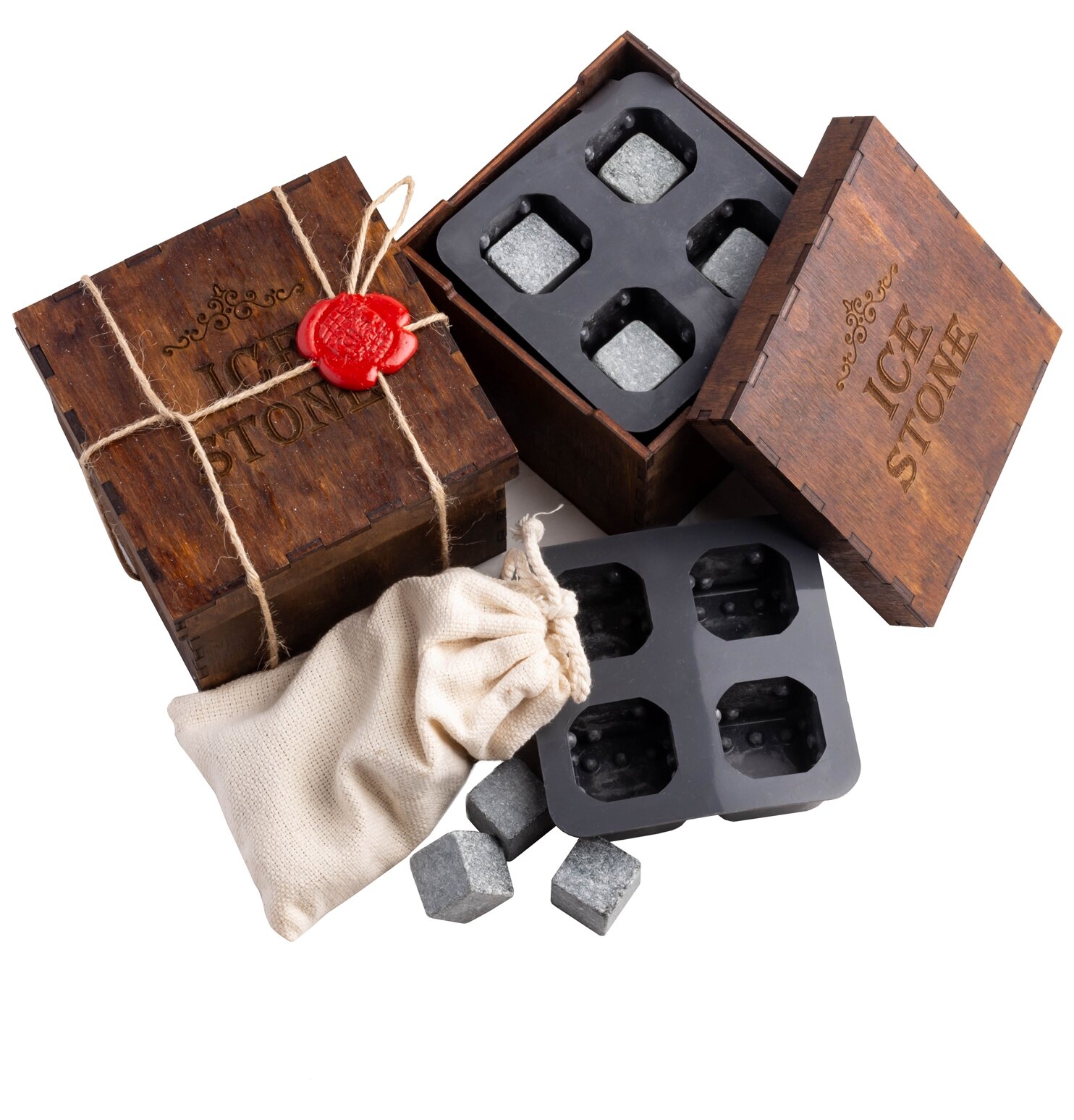 Камни для виски Icestones деревянная коробка (8 камней, 2 формы)