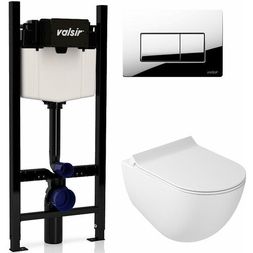Комплект унитаза с инсталляцией Valsir Dream KIT VSCR 7317 Slim P1 с сиденьем Микролифт и клавишей смыва Хром глянцевый