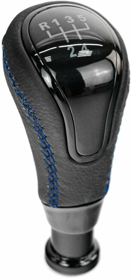 Ручка КПП под кулису с прямоугольным штоком в стиле Vesta экокожа синяя строчка черная вставка Sal-Man