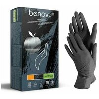 Benovy Перчатки нитриловые, размер L, 50 пар, 100 штук, черные