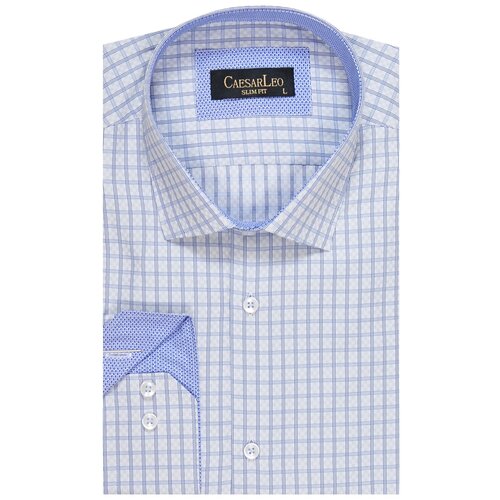 фото Рубашка мужская длинный рукав caesarleo slim fit серая_клетка синяя/1_80% хлопок; 20% полиэстер (l)