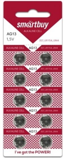 Элемент питания Smartbuy Alkaline Cell AG13 (LR44/ LR1154/ G13/ A76/ V357/ SR44W) бл 10