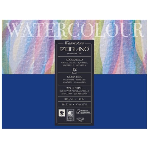 Альбом для акварели Fabriano Watercolour 32 х 24 см (24х32 см), 300 г/м², 12 л. белый 32 см 24 см 300 г/м²