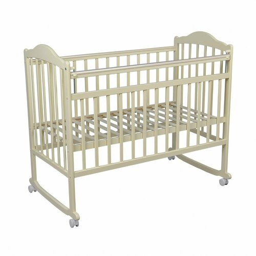 Кровать детская Barney 4 колесо-качалка, массив березы, слоновая кость