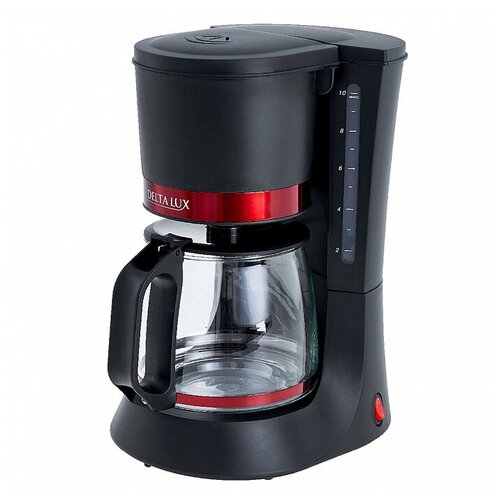 Кофеварка DELTA LUX DL-8152 черная с красным 700 Вт 1200 мл 10 чашек антипролив 6 241300₽