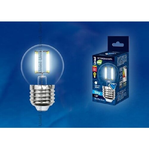 Лампа светодиодная 6W LED-G45-6W/NW/Е27/CL PLS02WH ШАР цвет белый SKY UN UNIEL