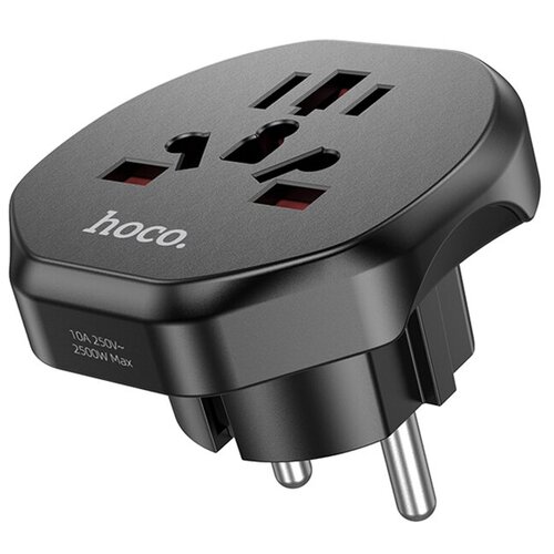 Сетевой переходник адаптер для евророзетки Hoco AC6 10А 250В черный 833₽