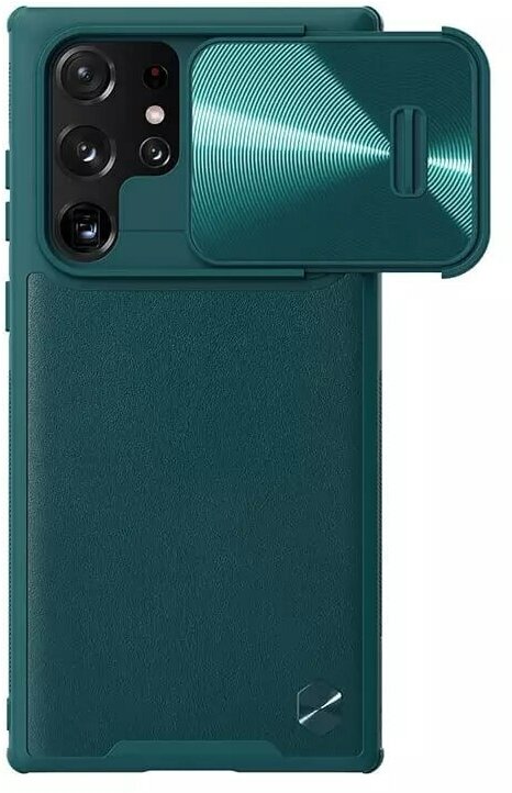 Противоударный чехол Nillkin CAMSHIELD Leather Case S с защитой камеры для Samsung Galaxy S22 Ultra зеленый
