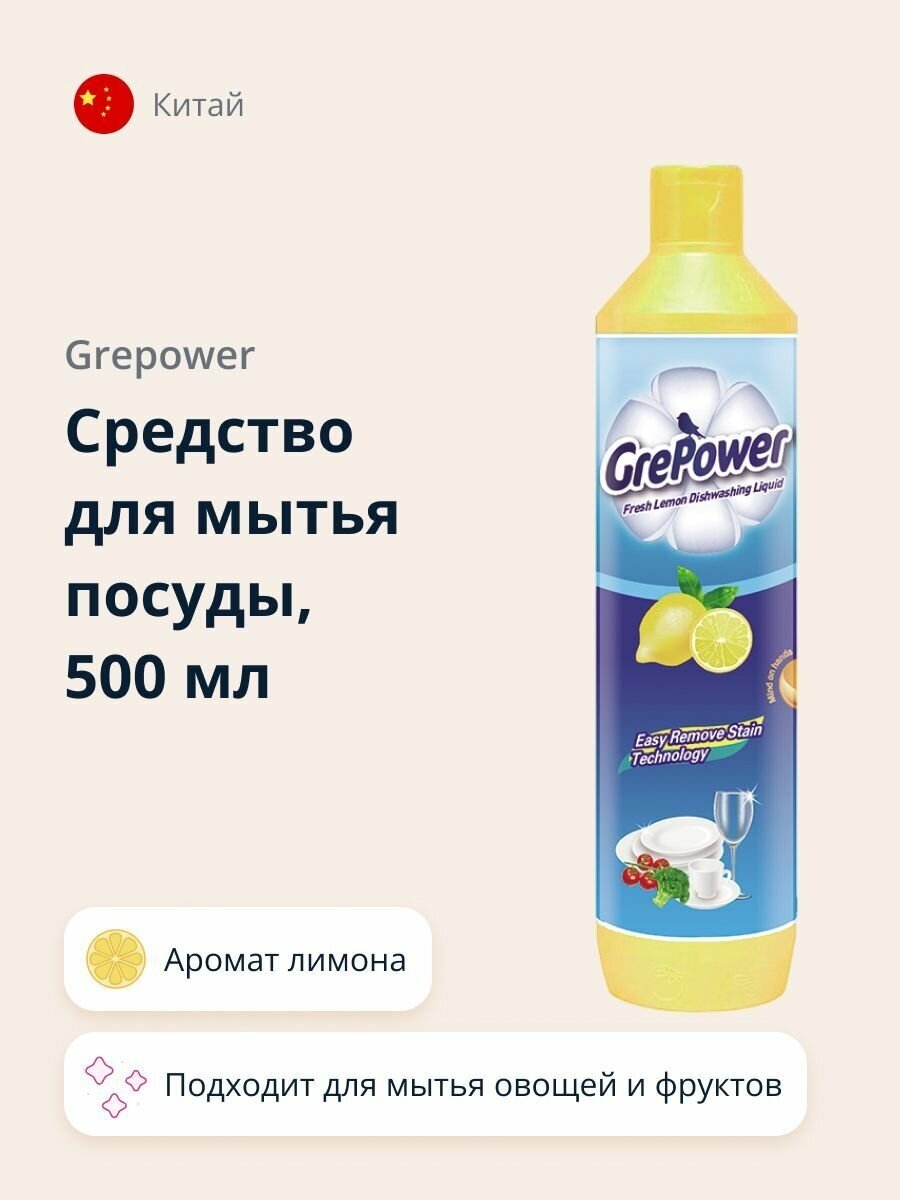 Средство для мытья посуды GREPOWER Лимон 500 мл