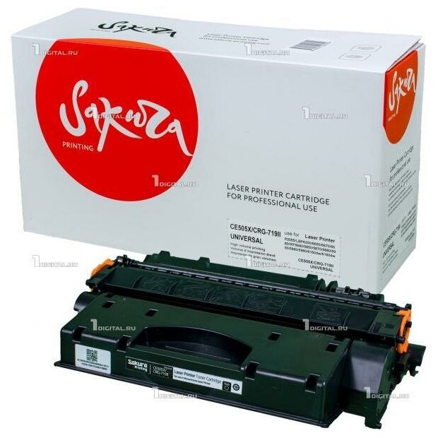 Картридж SAKURA CE505X (05X)/719H черный для HP/Canon универсальный совместимый (6.5K) (SACE505X/CRG719H)