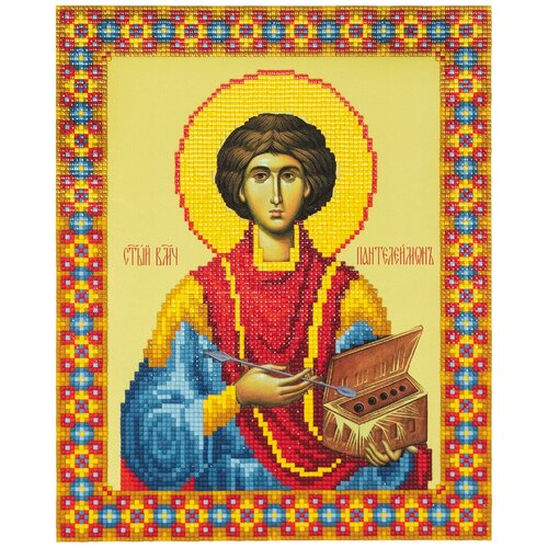Алмазная мозаика Икона святого Пантелеймона Целителя 22x27 см.