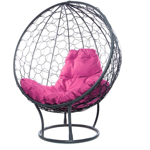 Кресло m-group круг на подставке ротанг серое, розовая подушка