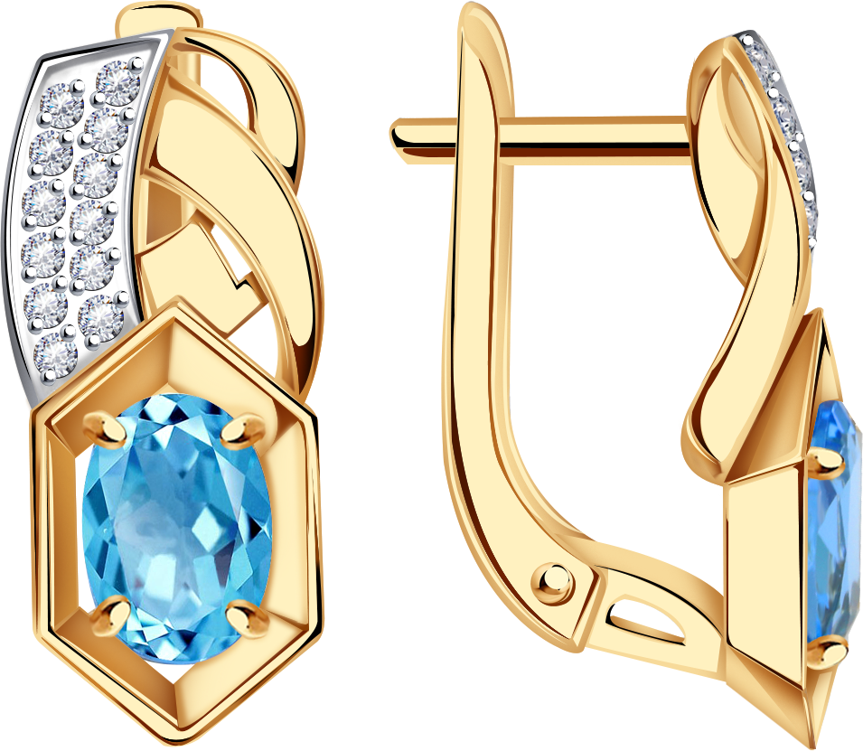 Серьги Diamant online, золото, 585 проба, фианит, топаз