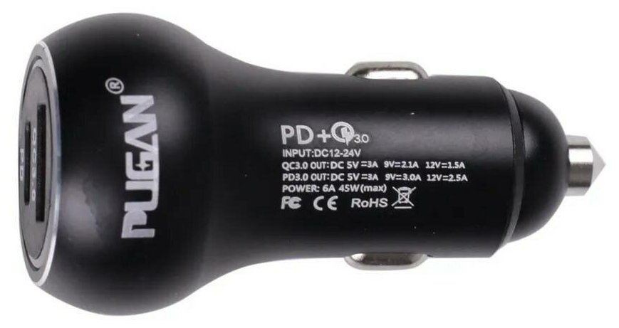 Автомобильный USB-адаптер в прикуриватель PD(type-c)+QC 3.0 PG-288 + провод 3 в 1