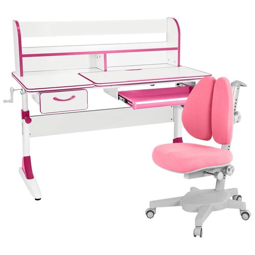 фото Комплект парта + кресло + надстройка + органайзер + ящик anatomica smart-60 lux молочный/розовый с розовым креслом armata duos