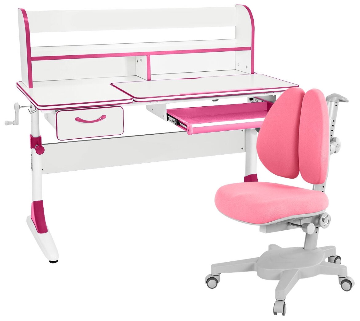 Комплект Anatomica Smart-60 Lux парта + кресло + надстройка + органайзер + ящик белый/розовый с розовым креслом Armata Duos - фотография № 2