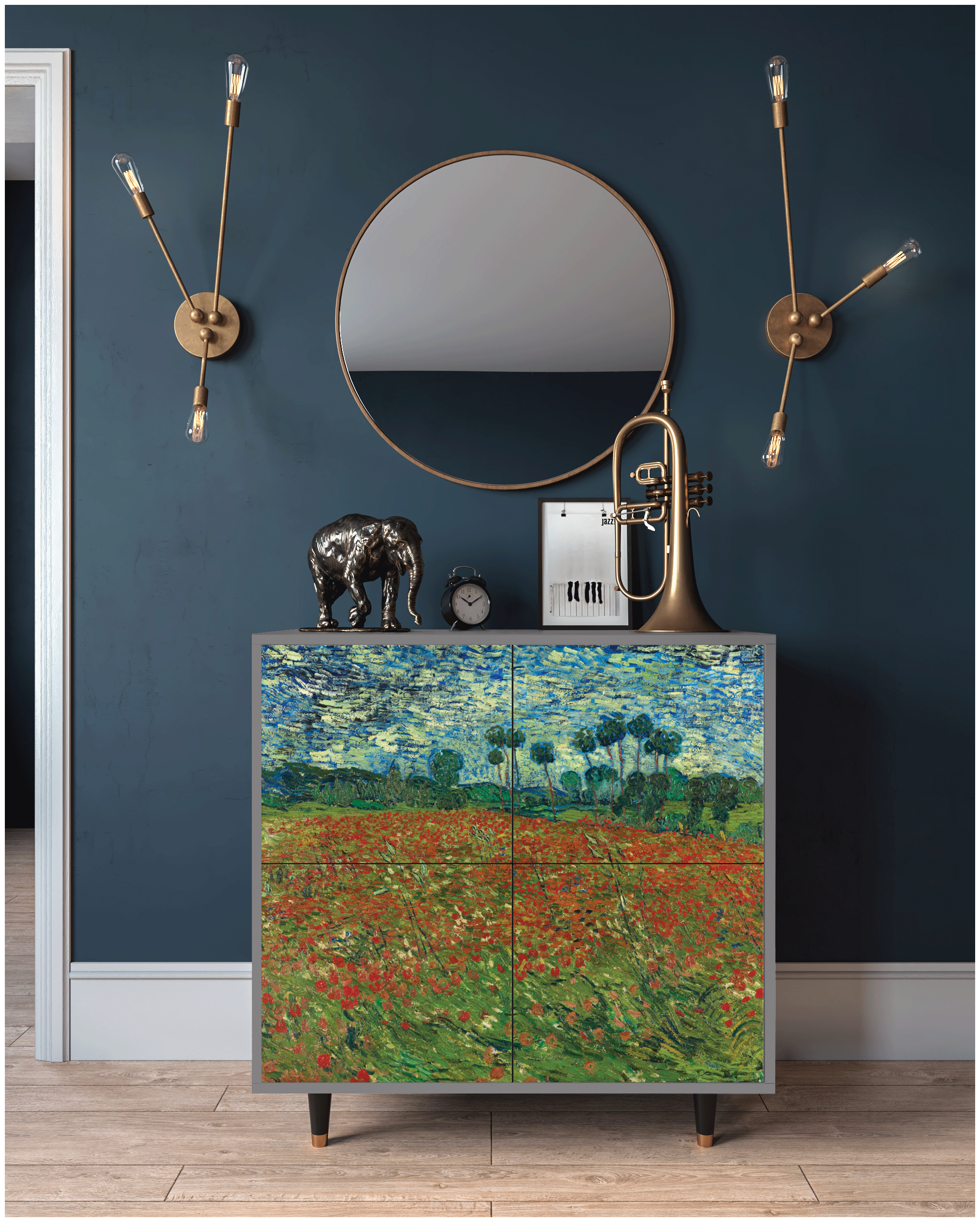 Комод - STORYZ - BS3 Poppy field by Vincent van Gogh, 94 x 96 x 48 см, Серый