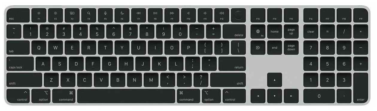 Клавиатура Apple Magic Keyboard with Touch ID and Numeric Keypad, беспроводная, серый [mk2c3rs/a] - фото №1