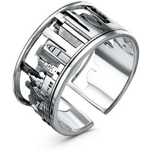 фото Кольцо красная пресня, латунь, серебрение, разомкнутое, размер 19, серебряный, черный