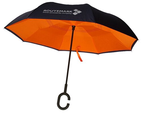 Зонт-трость ROUTEMARK, полуавтомат, купол 105 см, 8 спиц, обратное сложение, чехол в комплекте, синий, оранжевый