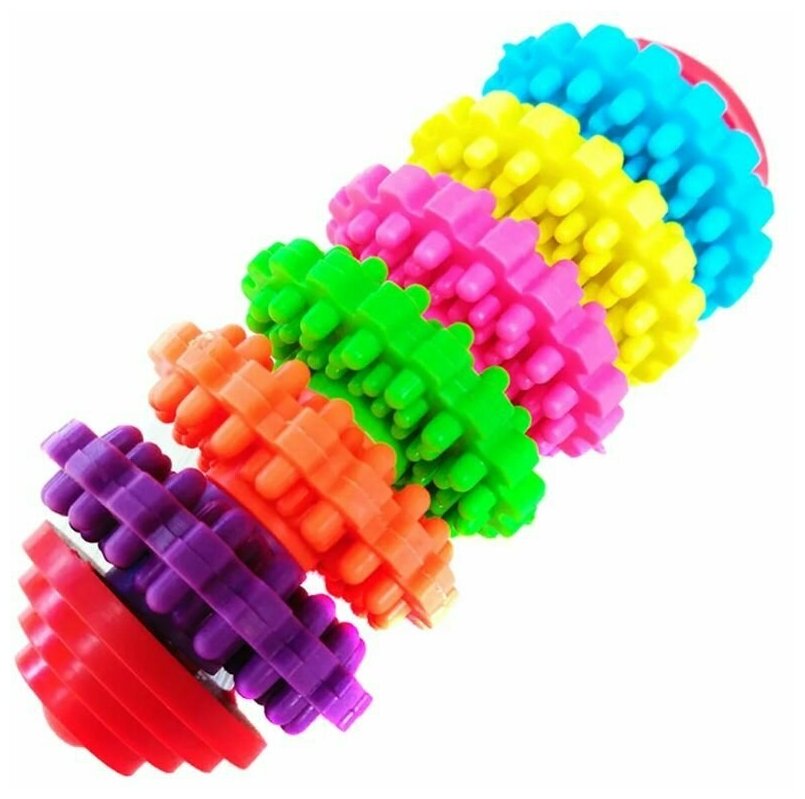Игрушка для собак жевательная "Колесо" (игрушка-шестеренка для животных), с шипами, 6 колесиков, 12 см, разноцветная
