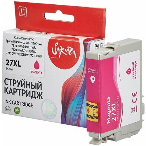 epson картридж epson workforce enterprise wf c20750 magenta ink 6 шт. Картридж струйный Sakura 27XL / C13T27134020 / C13T27134022 пурпурный, водорастворимый, 14,6 мл. 1100 стр. для Epson (SIC13T27134022)