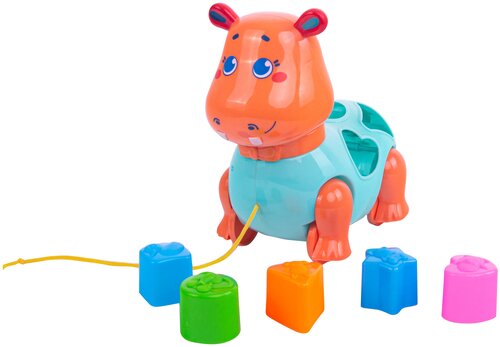 Каталка-игрушка Happy Snail Бегемот Бубба 20HS02SHB, голубой/оранжевый