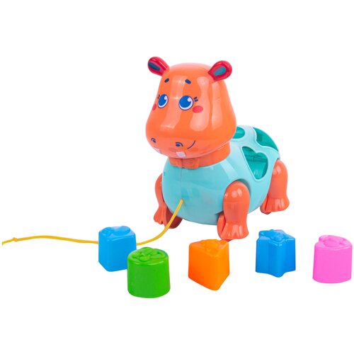 Каталка-игрушка Happy Snail Бегемот Бубба 20HS02SHB, голубой/оранжевый